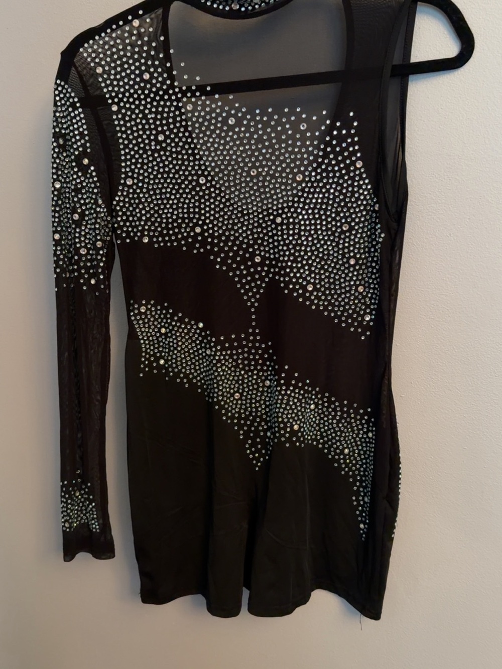 Black Sheer Mesh Dress with Crystal Embellishments